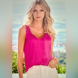 Boston Proper Pink V-Neck Sleeveless Tank Top